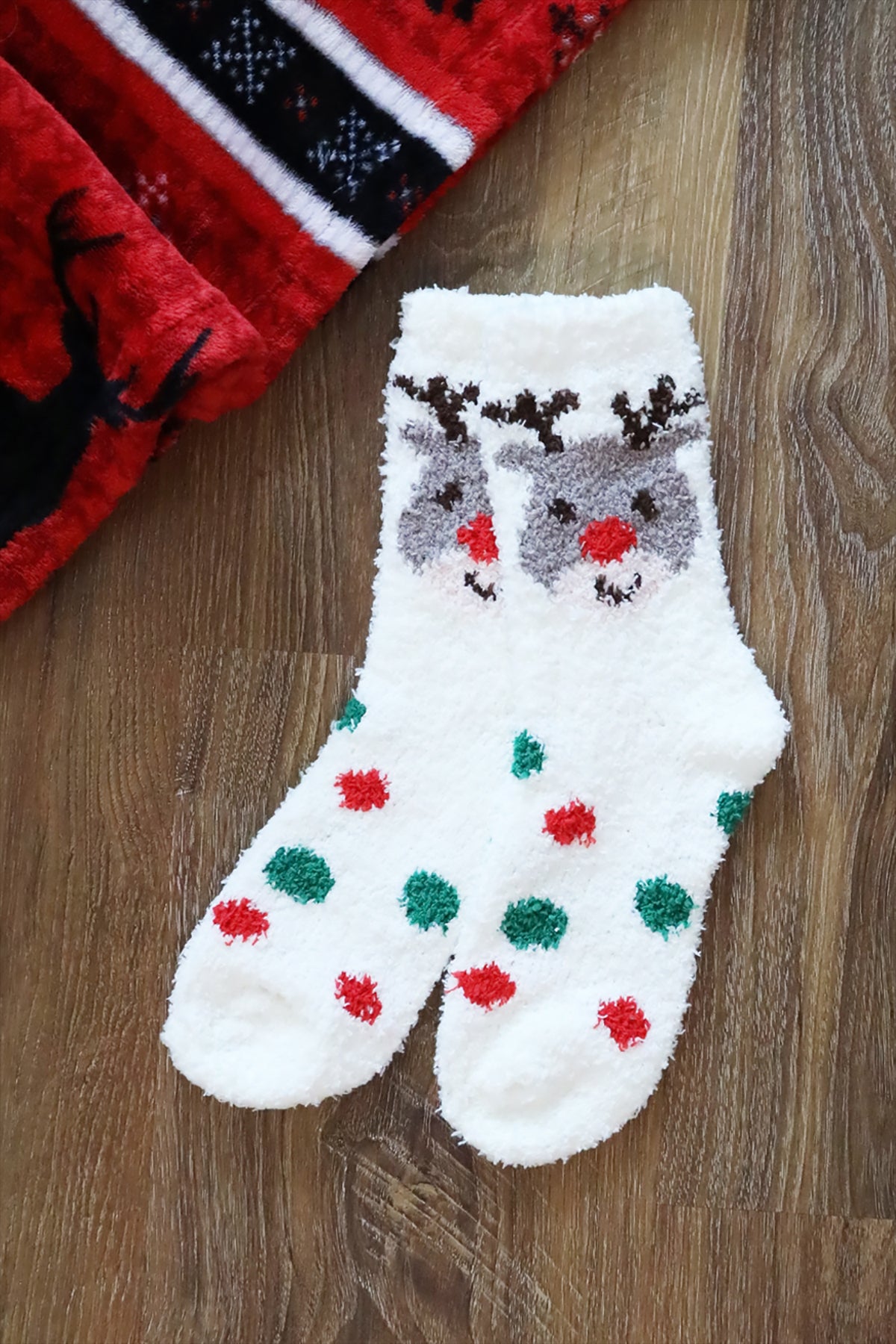 CHRISTMAS FUZZY SOCKS SET 12PAIRS ( 6 DESIGN 2 PAIRS EACH )-CHRISTMAS/12PCS