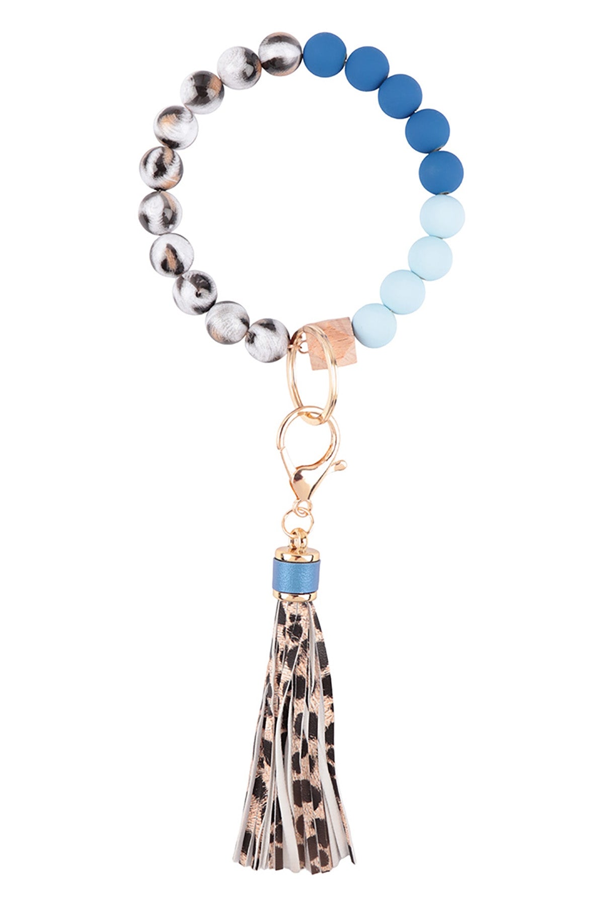 SILICONE COATED MULTICOLOR BEAD TASSEL BANGLE BRACELET KEYCHAIN