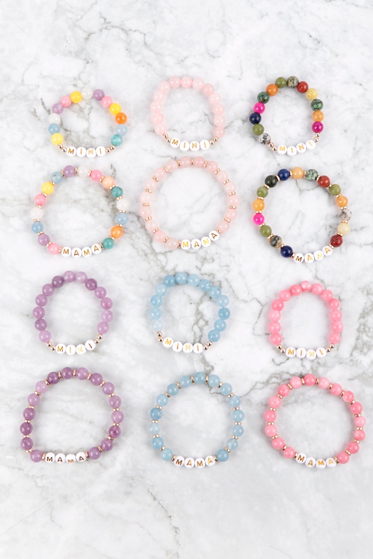 MAMA & "ME" GLASS BEADS STRETCH BRACELET