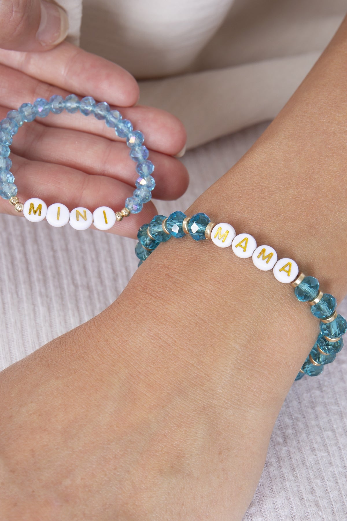 MAMA & "ME" GLASS BEADS STRETCHABLE  BRACELET