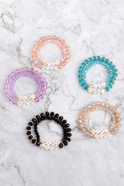 MAMA & "ME" GLASS BEADS STRETCHABLE  BRACELET