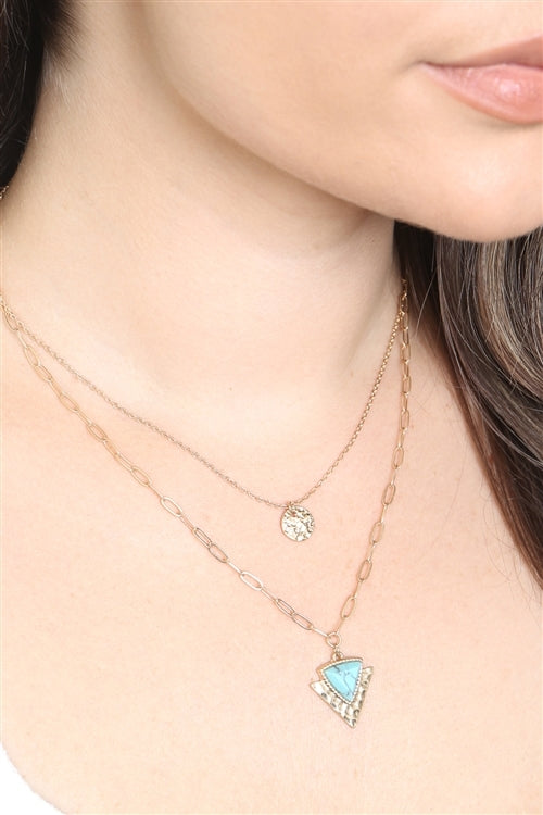 GEOMETRIC TRIANGLE NATURAL STONE HAMMERD PENDANT NECKLACE