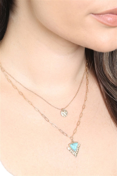 GEOMETRIC TRIANGLE NATURAL STONE HAMMERD PENDANT NECKLACE