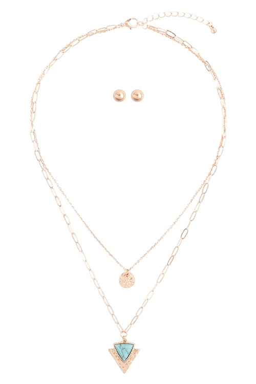 GEOMETRIC TRIANGLE NATURAL STONE HAMMERD PENDANT NECKLACE