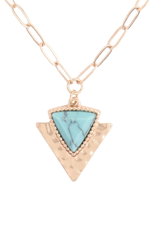 GEOMETRIC TRIANGLE NATURAL STONE HAMMERD PENDANT NECKLACE