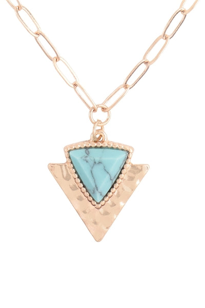 GEOMETRIC TRIANGLE NATURAL STONE HAMMERD PENDANT NECKLACE