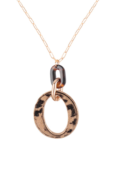 TORTOISE OPEN LINK ANIMAL PRINT LEATHER NECKLACE