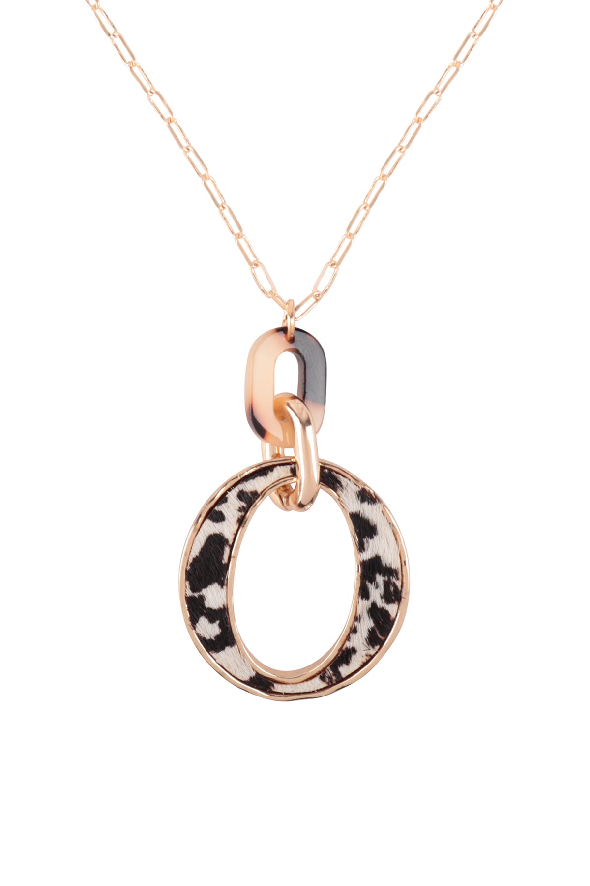 TORTOISE OPEN LINK ANIMAL PRINT LEATHER NECKLACE
