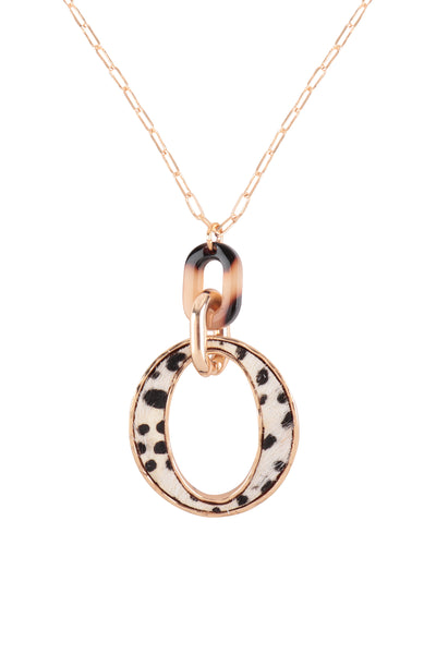 TORTOISE OPEN LINK ANIMAL PRINT LEATHER NECKLACE