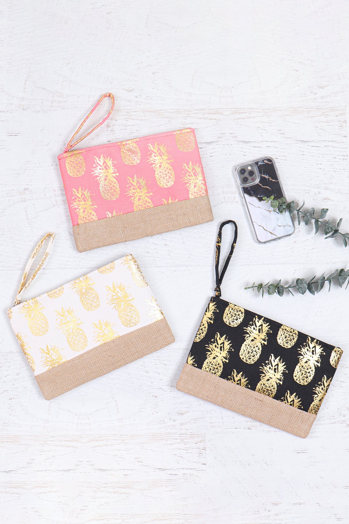 FOIL PINEAPPLE BEACH POUCH/6PCS