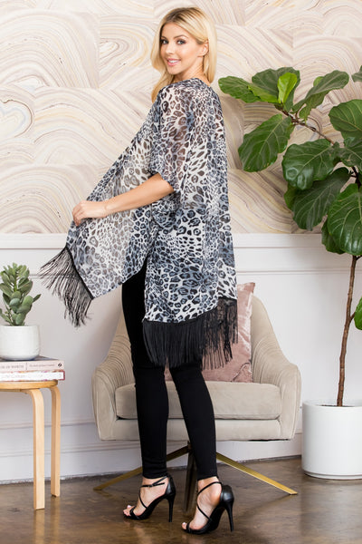 LEOPARD FRINGE KIMONO