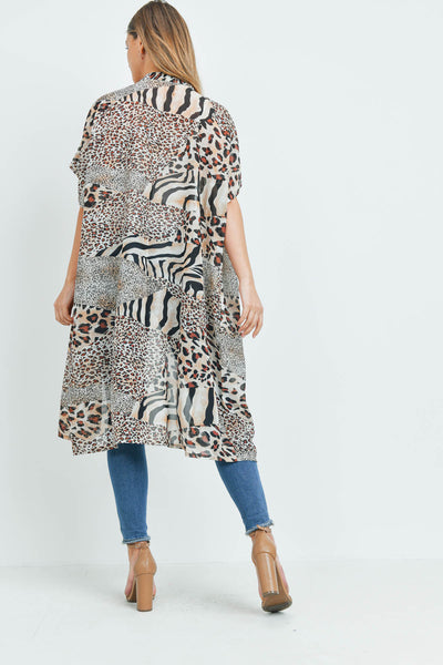 MULTI ANIMAL PRINT KIMONO BROWN