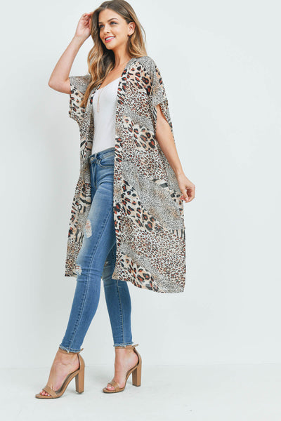 MULTI ANIMAL PRINT KIMONO BROWN