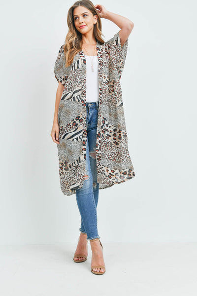 MULTI ANIMAL PRINT KIMONO BROWN