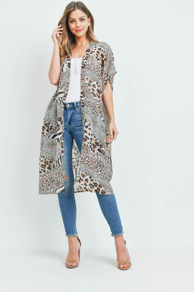 MULTI ANIMAL PRINT KIMONO BROWN