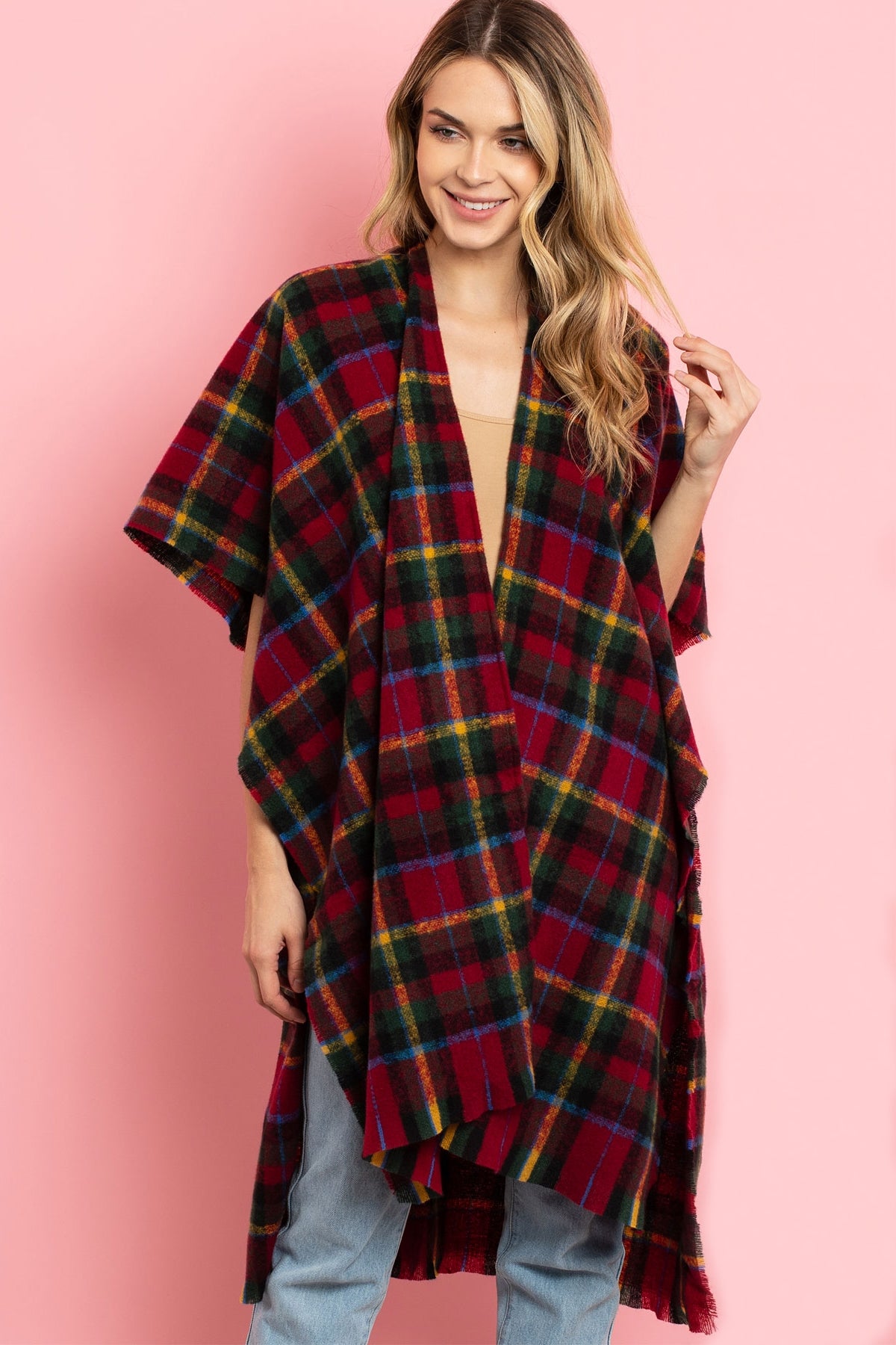 KNEE LENGTH TARTAN PLAID KIMONO