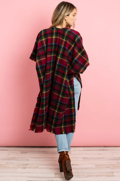 KNEE LENGTH TARTAN PLAID KIMONO