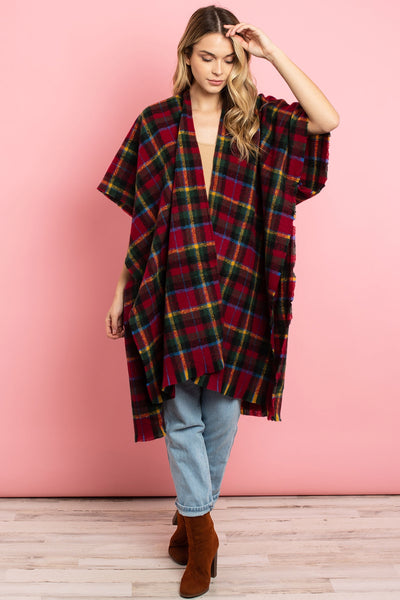 KNEE LENGTH TARTAN PLAID KIMONO