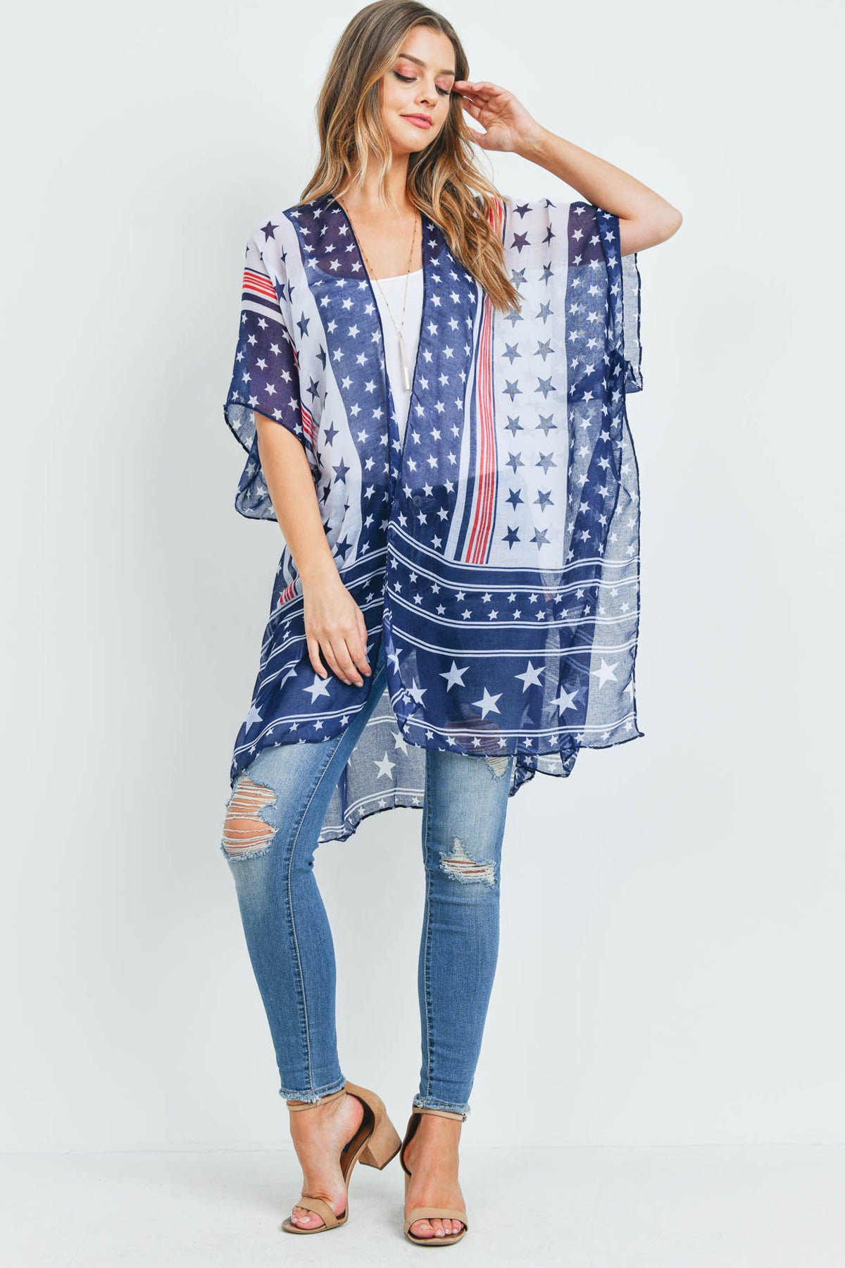MULTI STAR AMERICAN FLAG KIMONO - USA/1PC