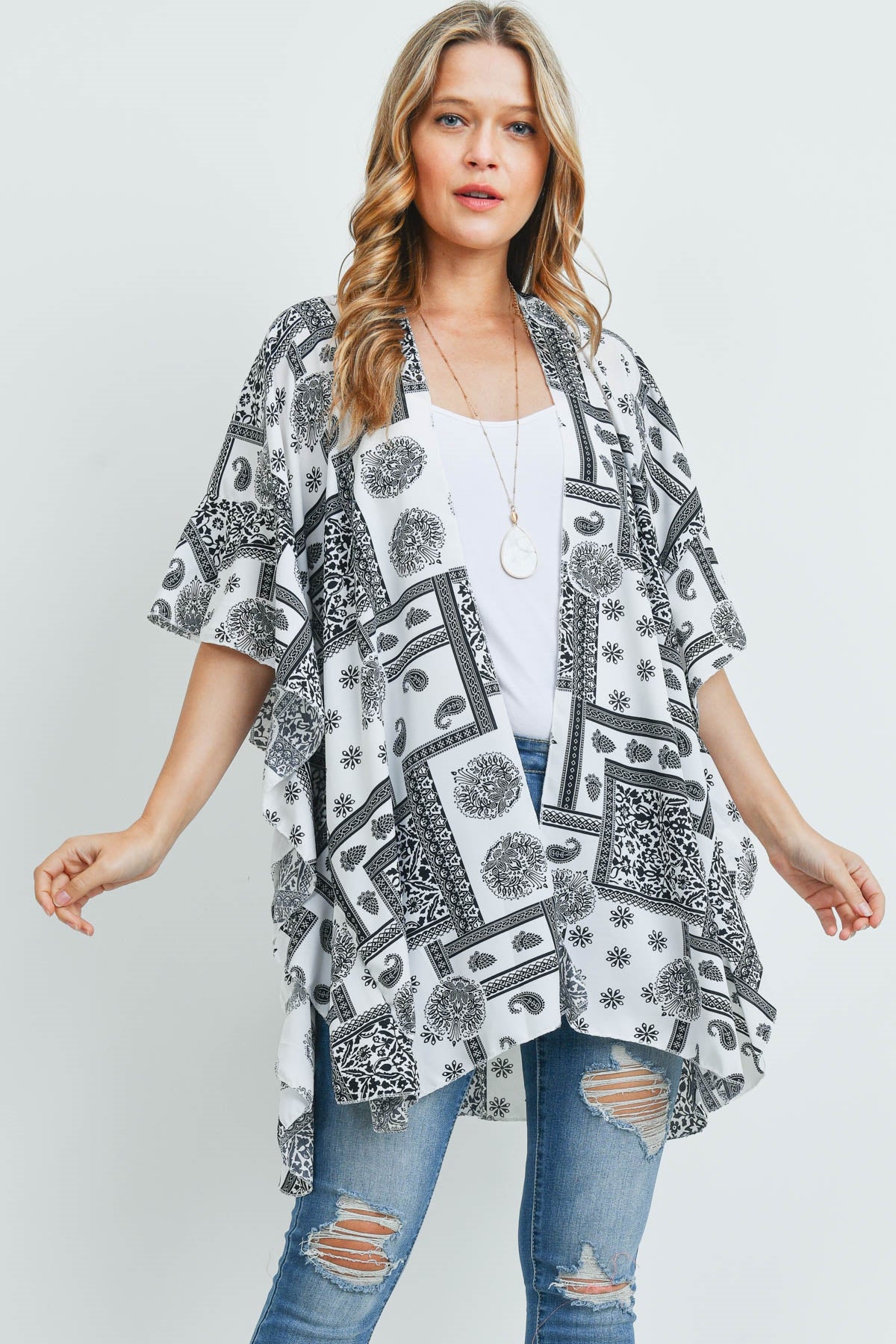 MANDALA PAISLEY RUFFLE KIMONO