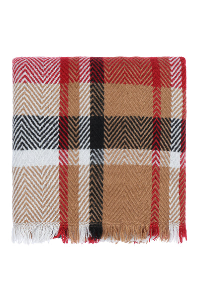 MULTI PLAID INFINITY SCARF ACRYLIC TAUPE RED