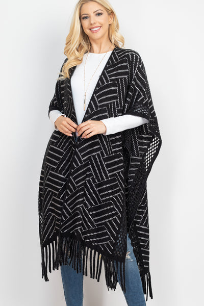 HERRINGBONE PATTERN KNIT FRINGE KIMONO & RUANA (NOW $9.75 ONLY!)