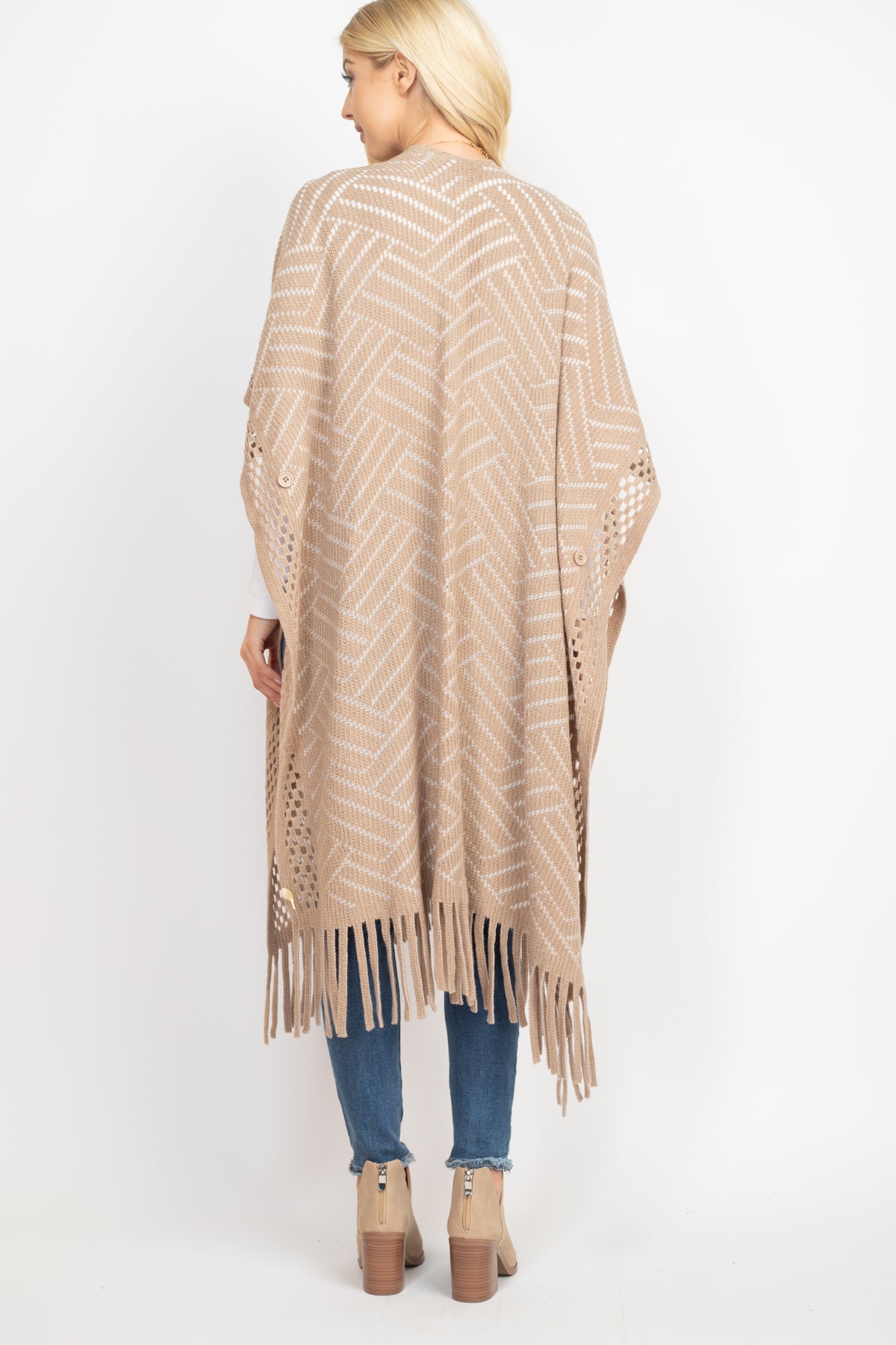 HERRINGBONE PATTERN KNIT FRINGE KIMONO & RUANA (NOW $9.75 ONLY!)