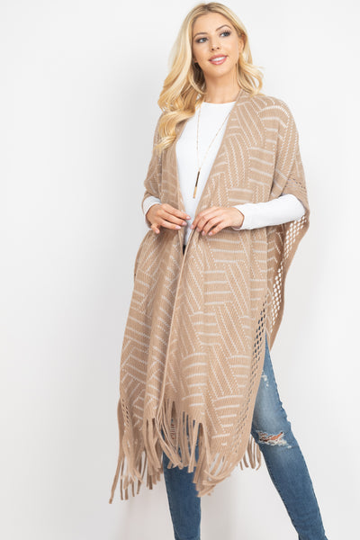 HERRINGBONE PATTERN KNIT FRINGE KIMONO & RUANA (NOW $9.75 ONLY!)