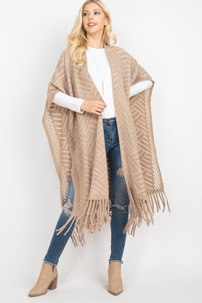 HERRINGBONE PATTERN KNIT FRINGE KIMONO & RUANA (NOW $9.75 ONLY!)