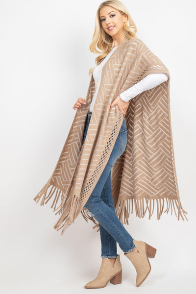 HERRINGBONE PATTERN KNIT FRINGE KIMONO & RUANA (NOW $9.75 ONLY!)