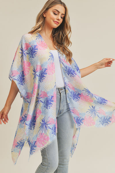 HAND DRAWN TROPICAL LEAVES KIMONO