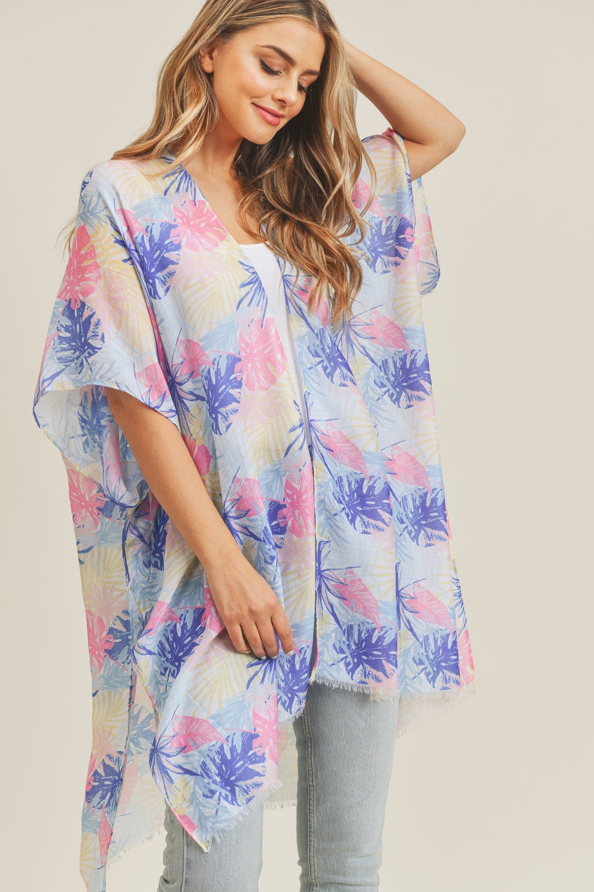 HAND DRAWN TROPICAL LEAVES KIMONO