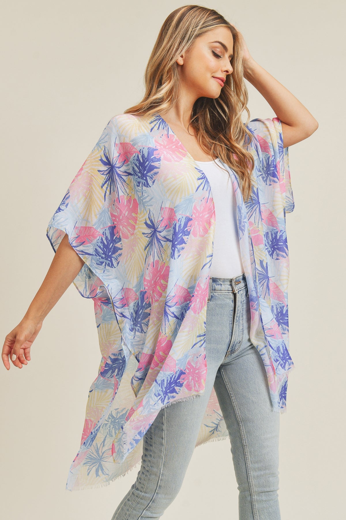 HAND DRAWN TROPICAL LEAVES KIMONO