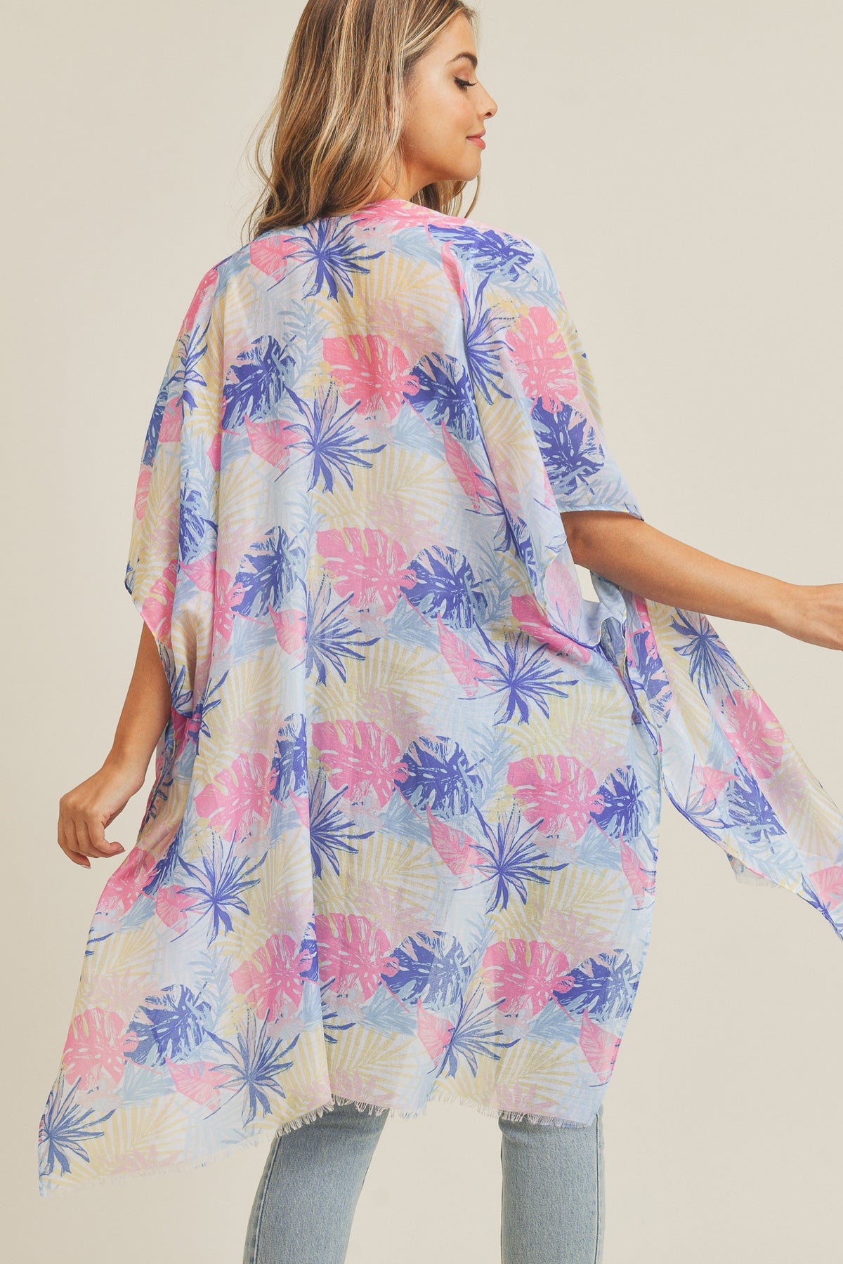 HAND DRAWN TROPICAL LEAVES KIMONO