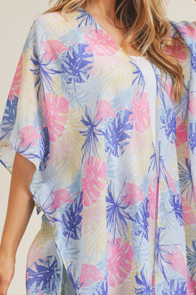 HAND DRAWN TROPICAL LEAVES KIMONO