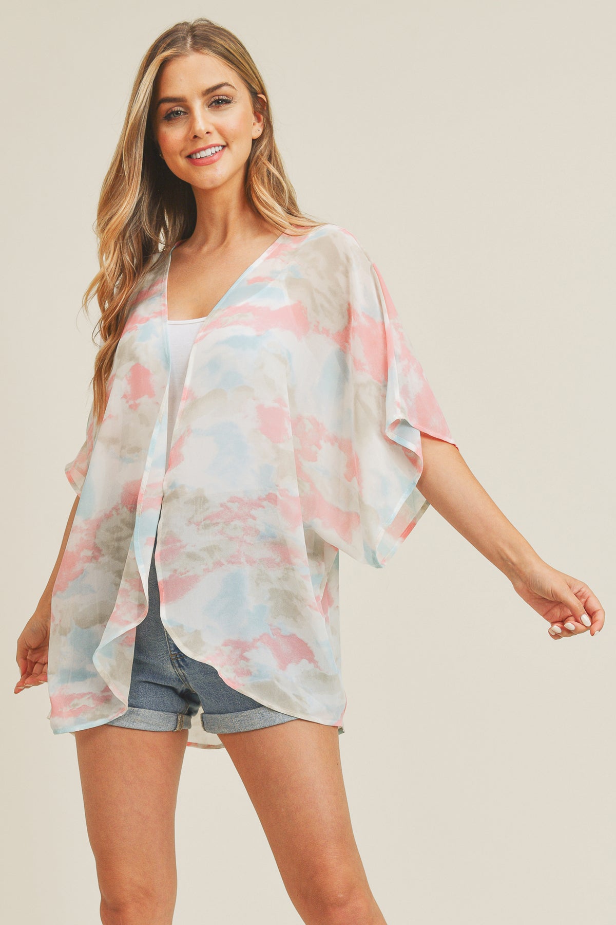 TIE DYE HIP LENGTH KIMONO/1PC