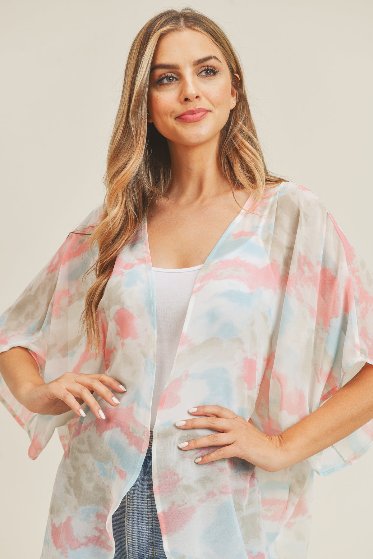 TIE DYE HIP LENGTH KIMONO/1PC