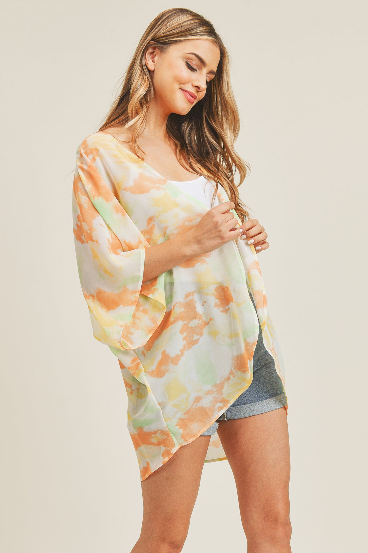 TIE DYE HIP LENGTH KIMONO/1PC