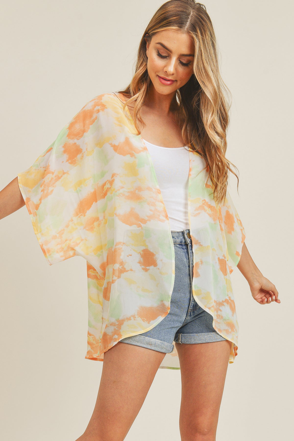 TIE DYE HIP LENGTH KIMONO/1PC