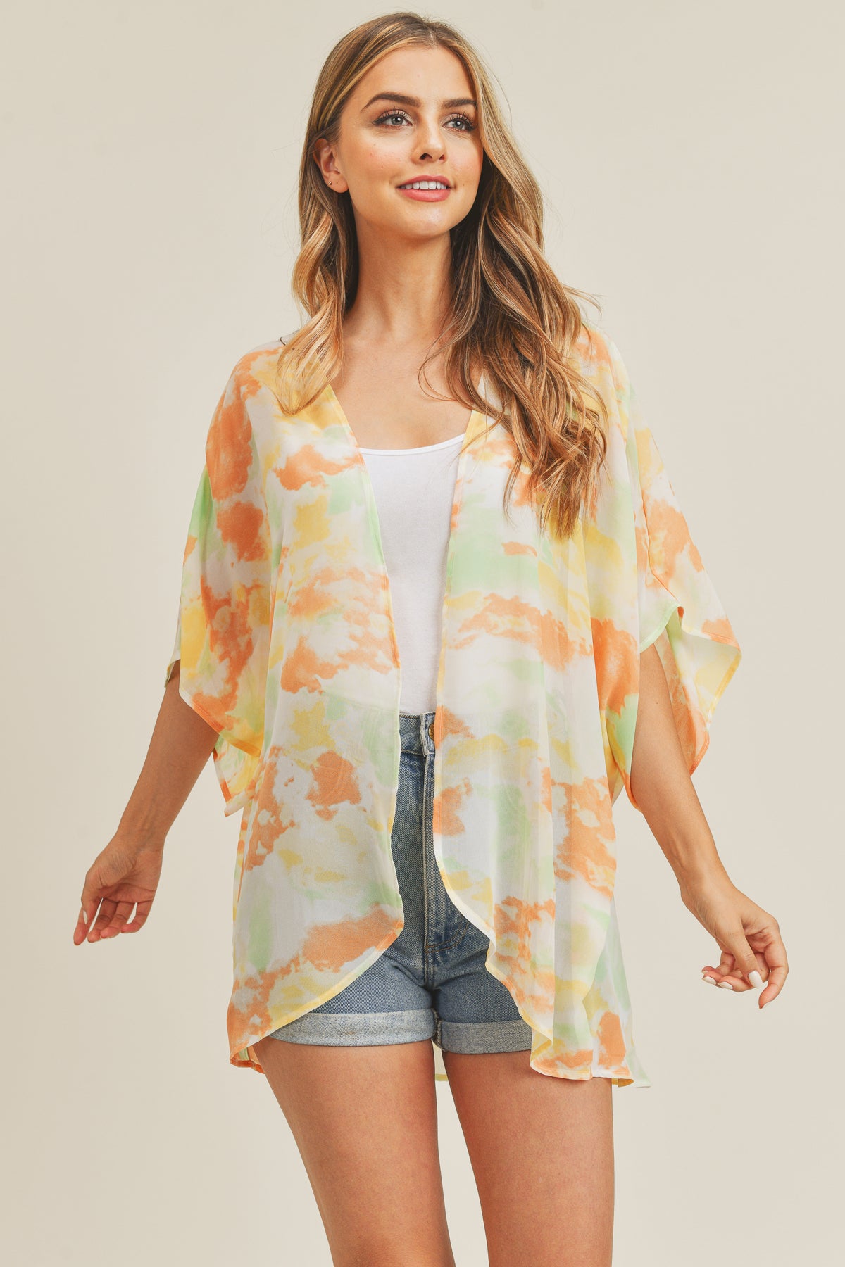TIE DYE HIP LENGTH KIMONO/1PC