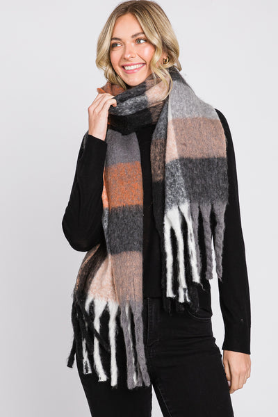 BRUSHED MULTI COLOR PLAID SCARF WITH FRINGE