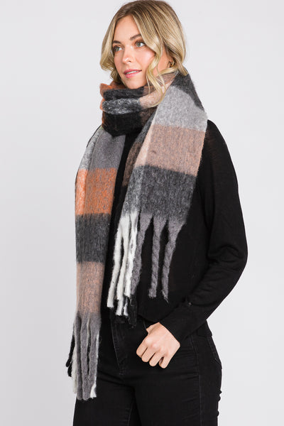 BRUSHED MULTI COLOR PLAID SCARF WITH FRINGE