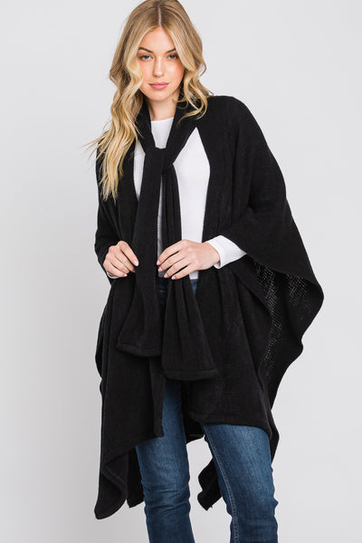 CAPE WITH ATTACHED SCARF WITH NECKLINE TIE