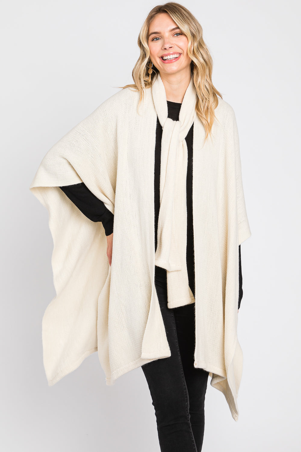 CAPE WITH ATTACHED SCARF WITH NECKLINE TIE