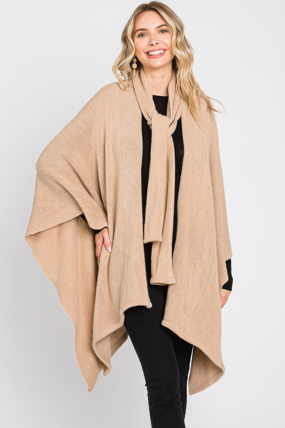 CAPE WITH ATTACHED SCARF WITH NECKLINE TIE