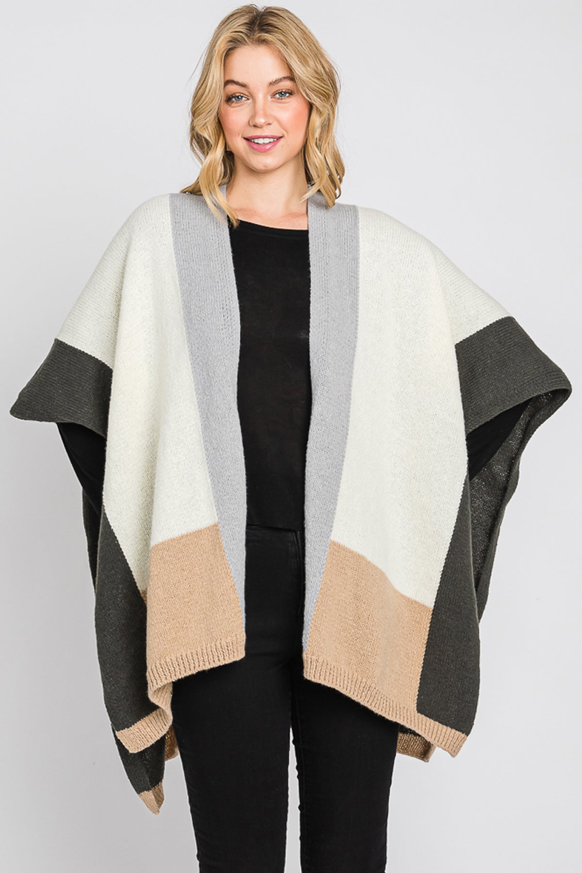 SOFT COLOR BLOCKED RUANA