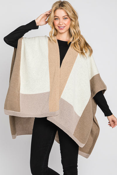 SOFT COLOR BLOCKED RUANA