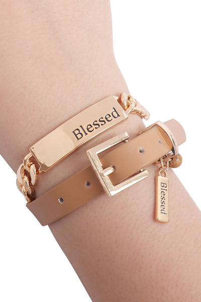 BLESSED CHARM LONG CHAIN-LEATHER BRACELET