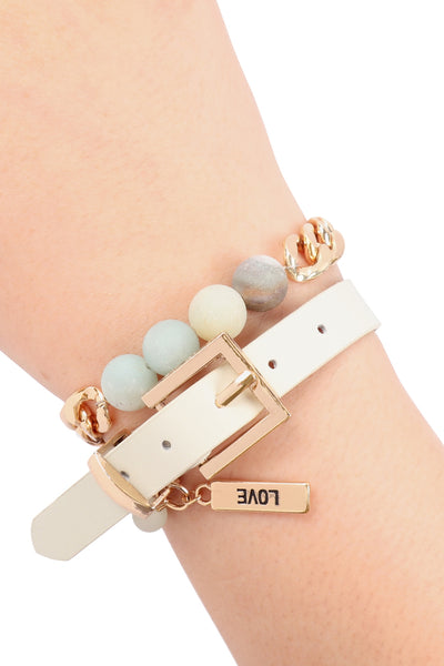STONE CHARM LONG LEATHER-CHAIN BRACELET