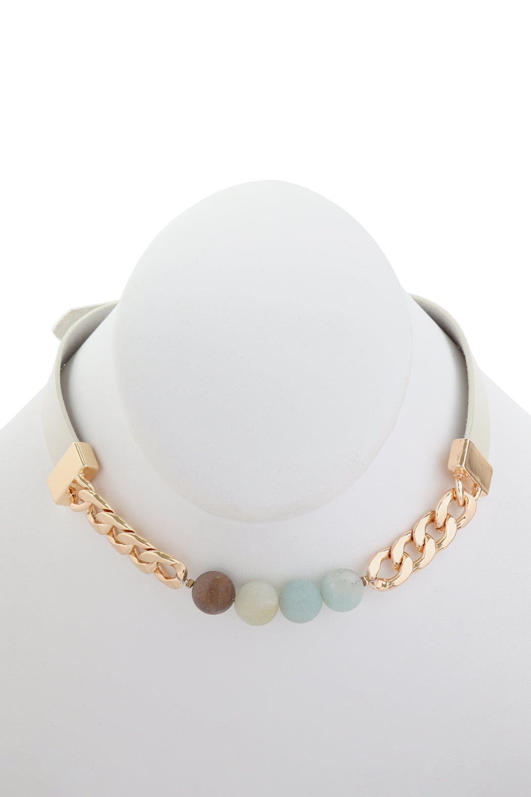 STONE CHARM LONG LEATHER-CHAIN BRACELET